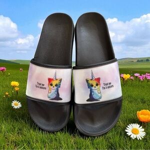 Black Cat Unicorn Slide Sandals